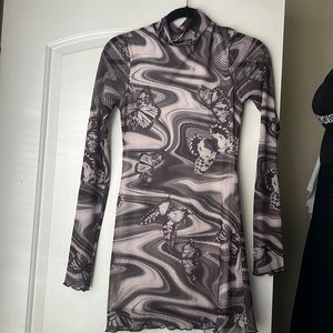 Urban Outfitters UO Alessia Mock Neck Mini Dress Black Multi